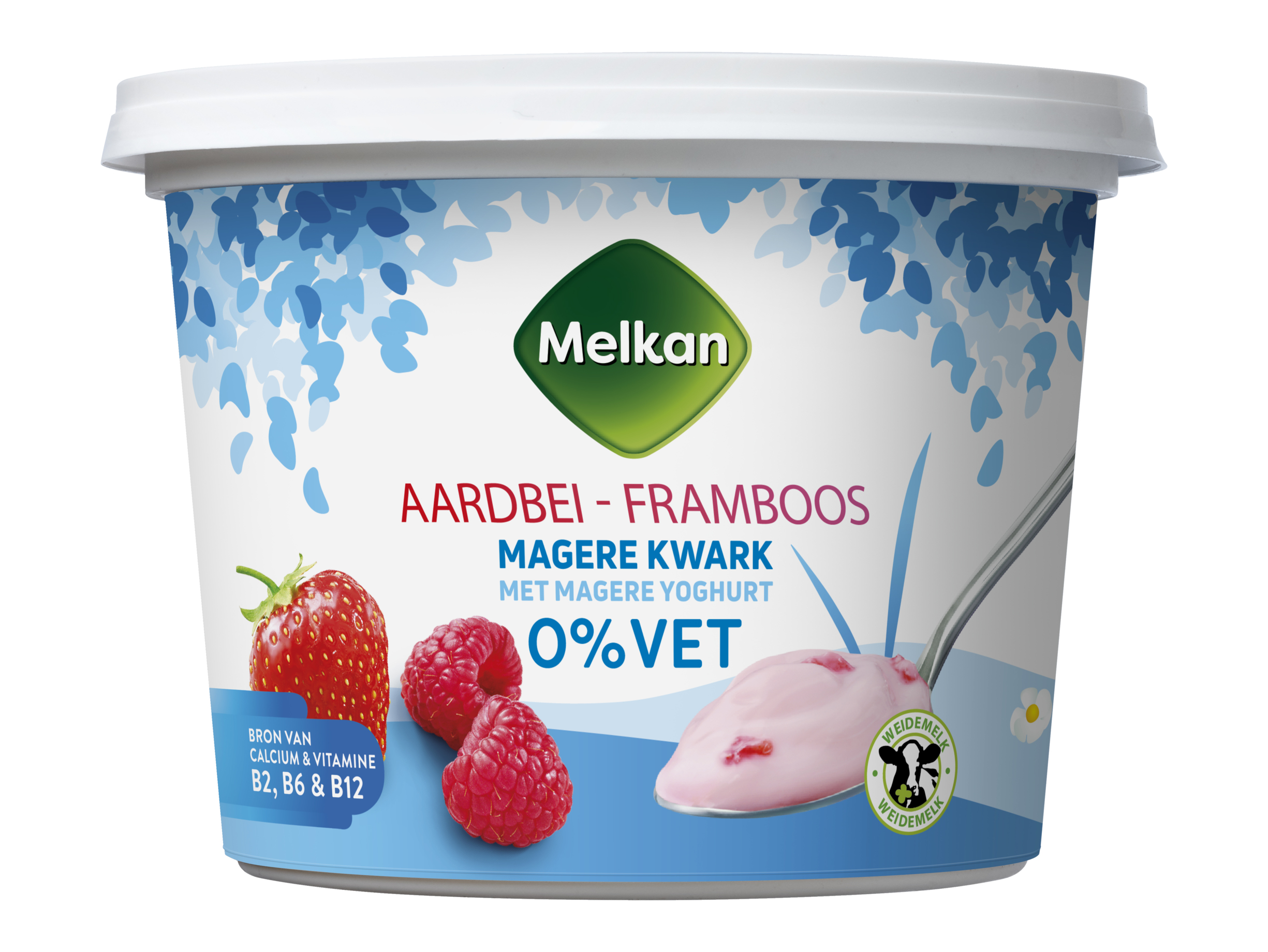 Magere kwark 0% vet aardbei en framboos