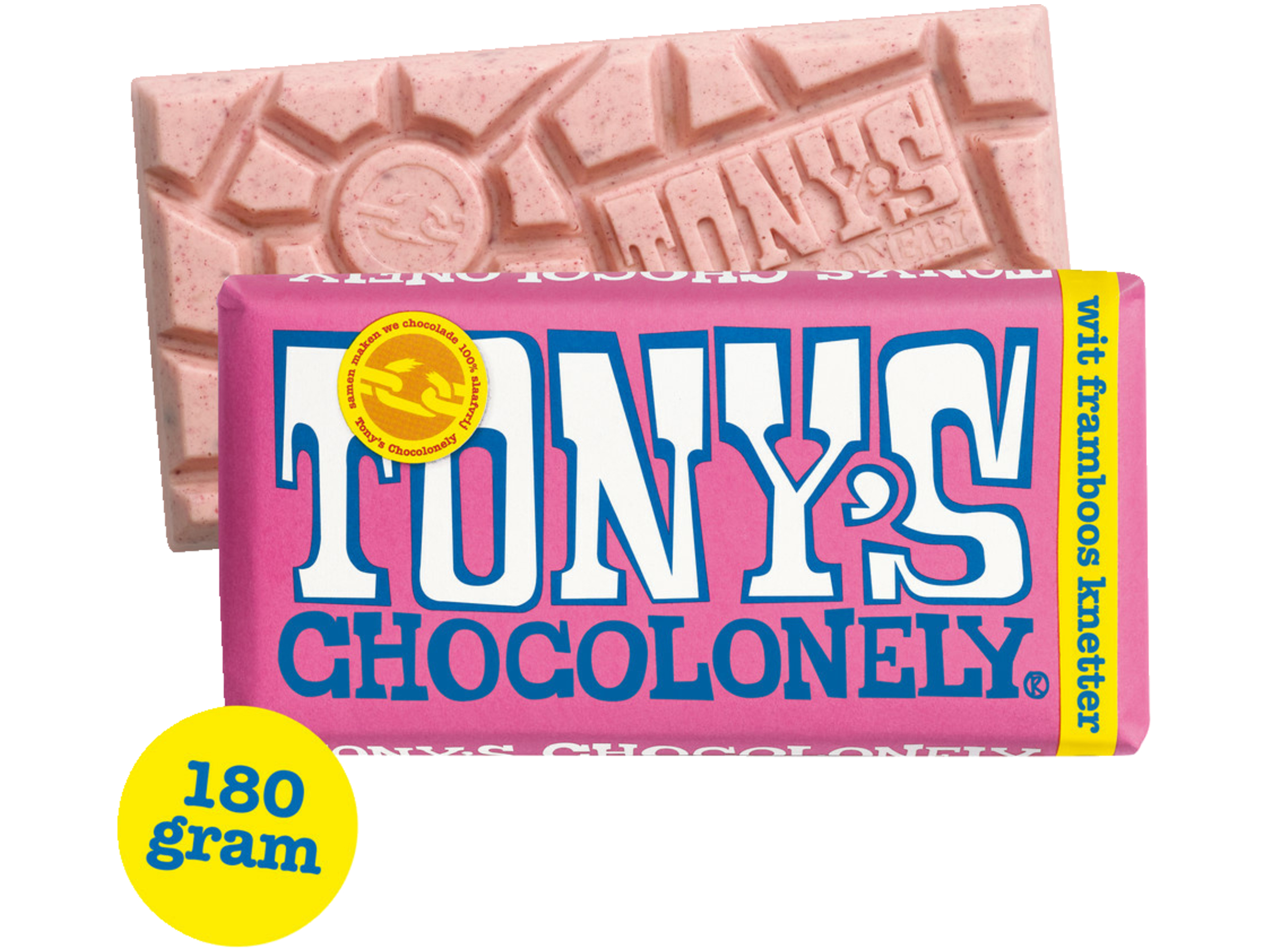 Chocolonely wit framboos knettersuiker