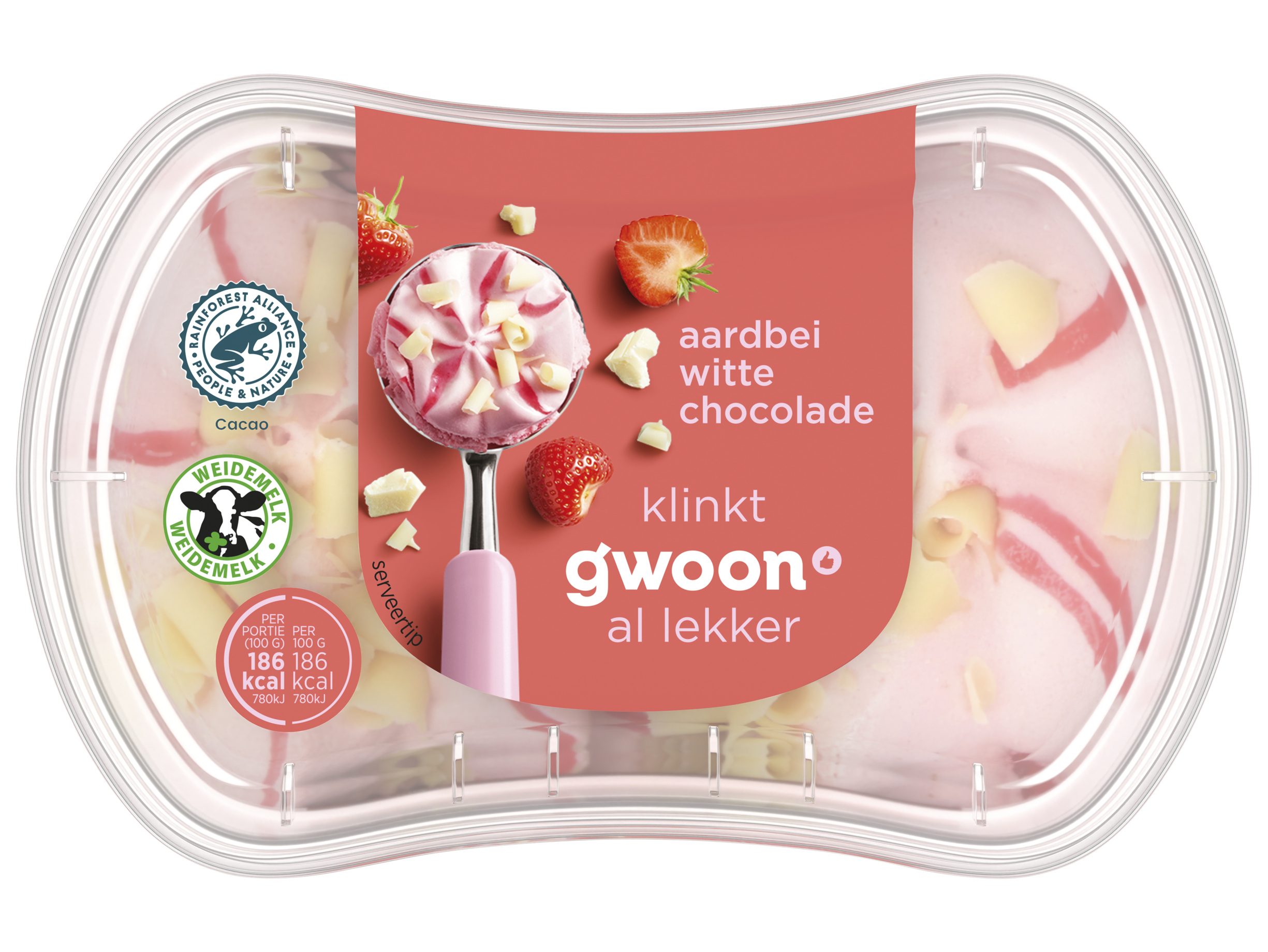 Mini ijsbakje aardbei witte chocolade