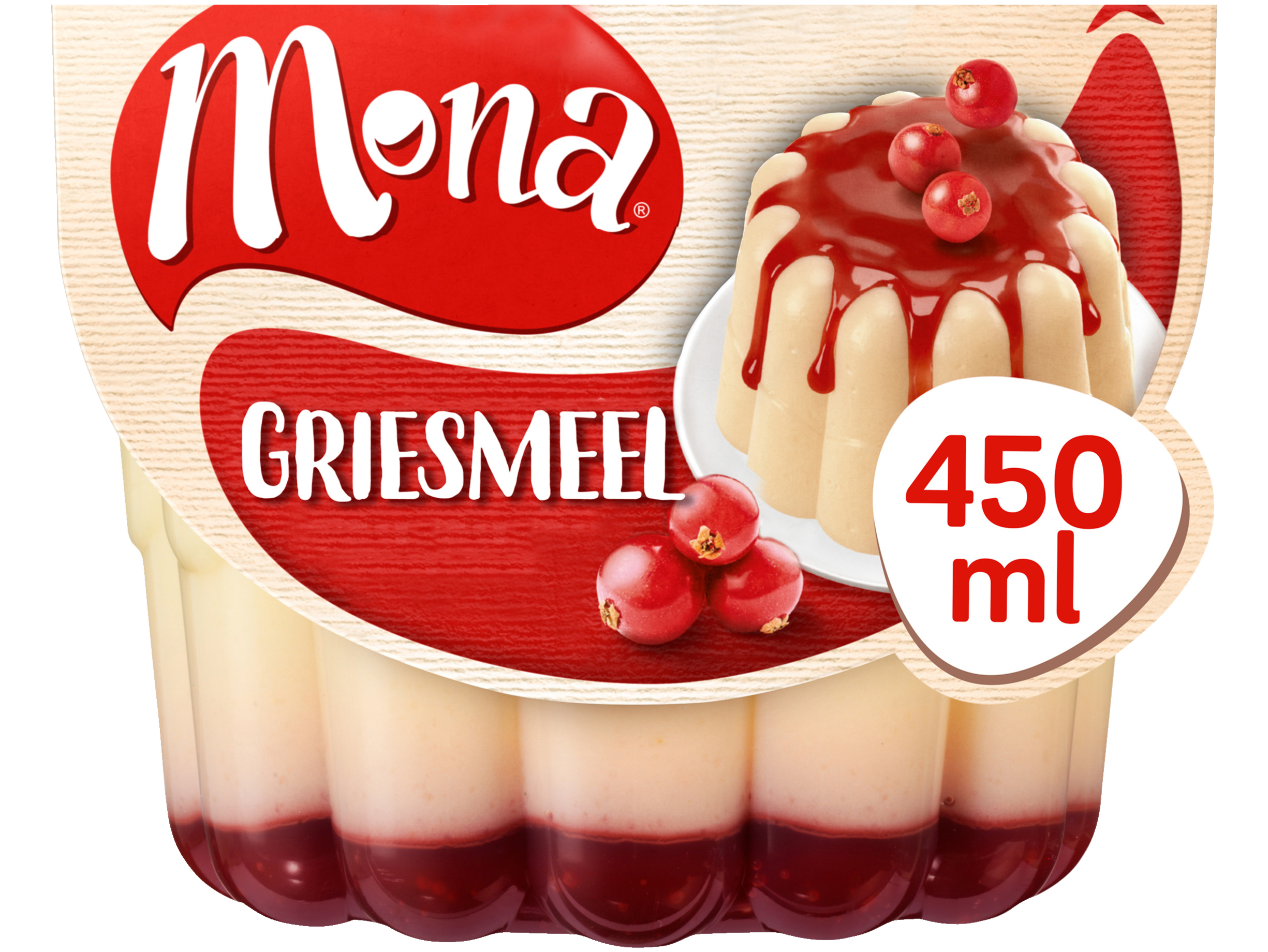 Griesmeelpudding met rode bessensaus
