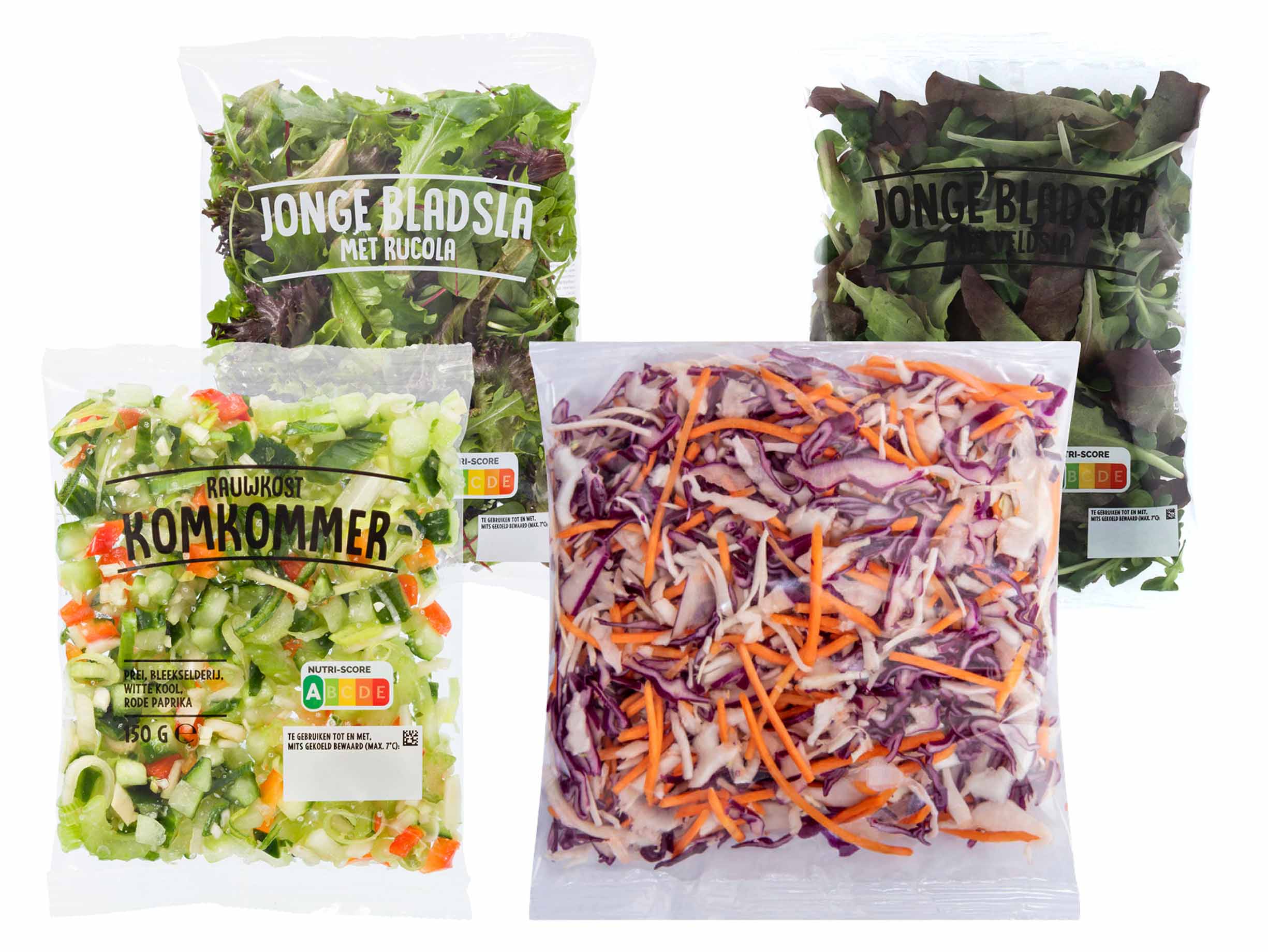 rauwkost komkommer, jonge bladsla rucola of jonge bladsla veldsla