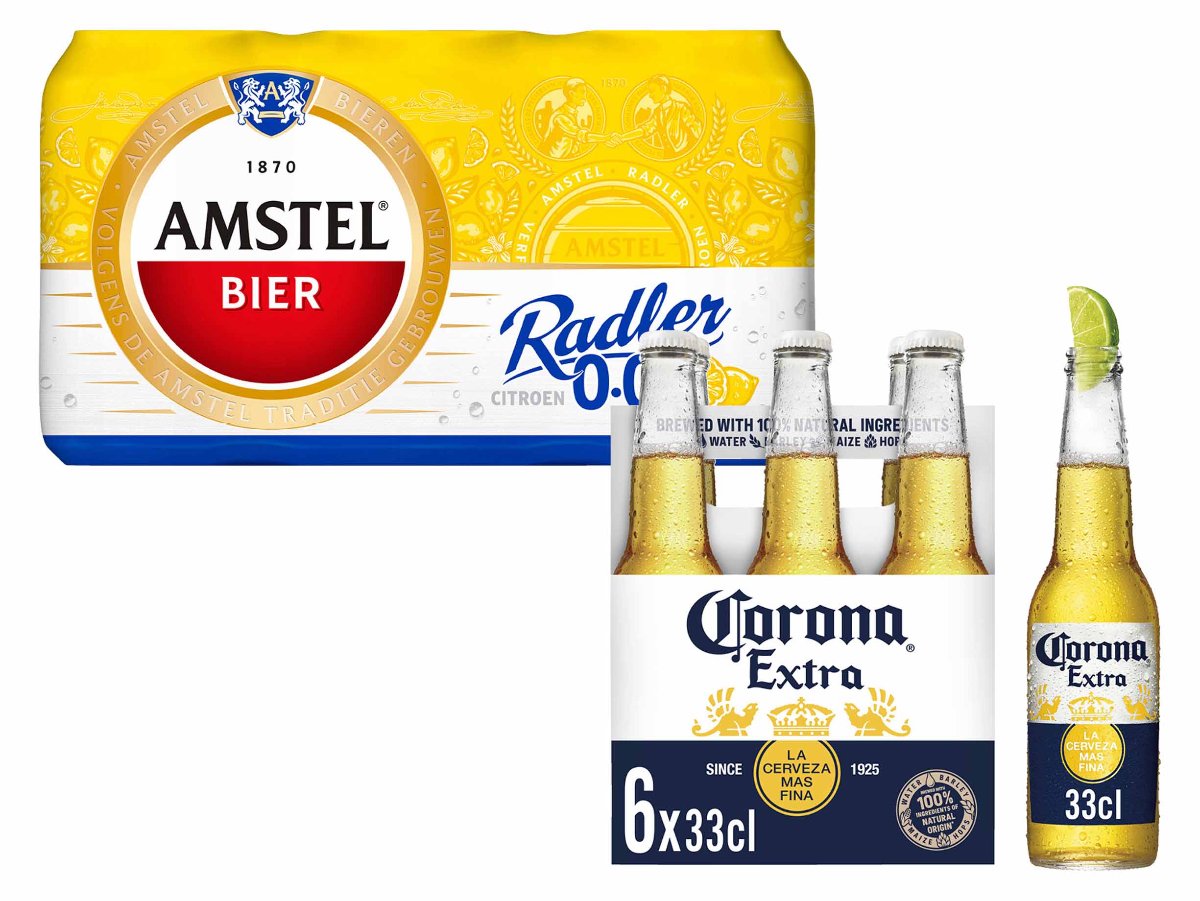 25% korting Leffe, Corona, Amstel Radler of Grolsch Radler