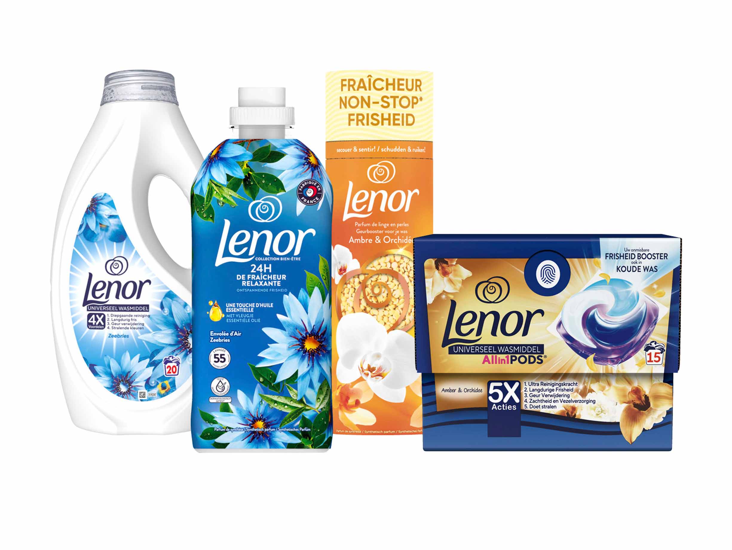 Lenor wasmiddel, wasverzachter, geurparels of pods